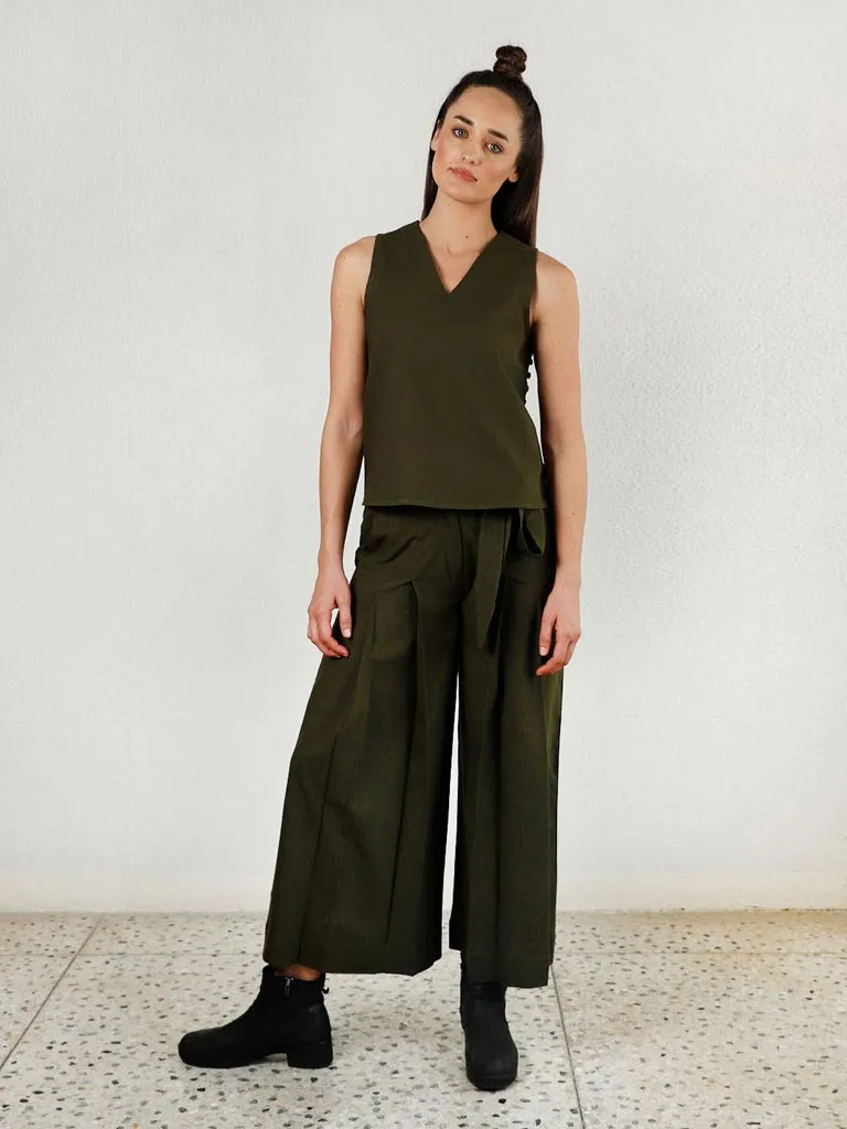 Moss Olive Double Pleat Pants