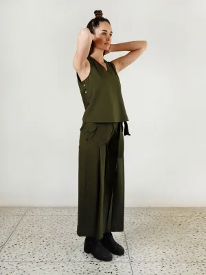 Moss Olive Double Pleat Pants