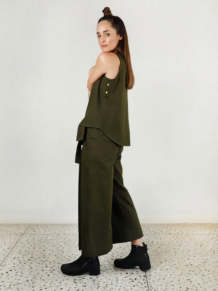 Moss Olive Double Pleat Pants