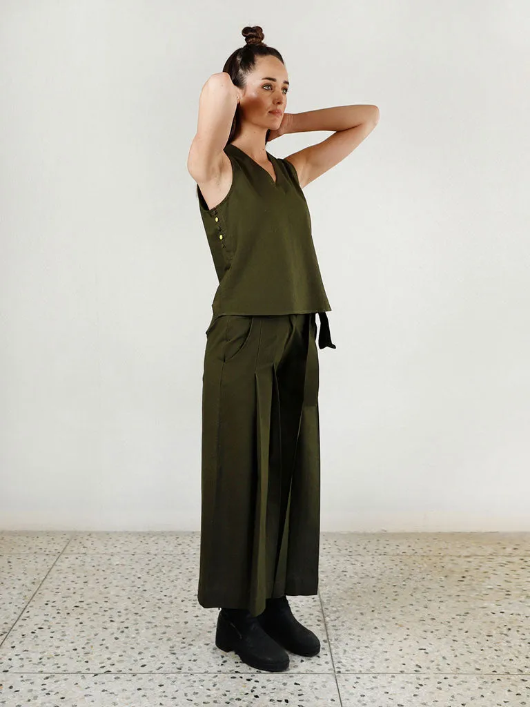 Moss Olive Double Pleat Pants