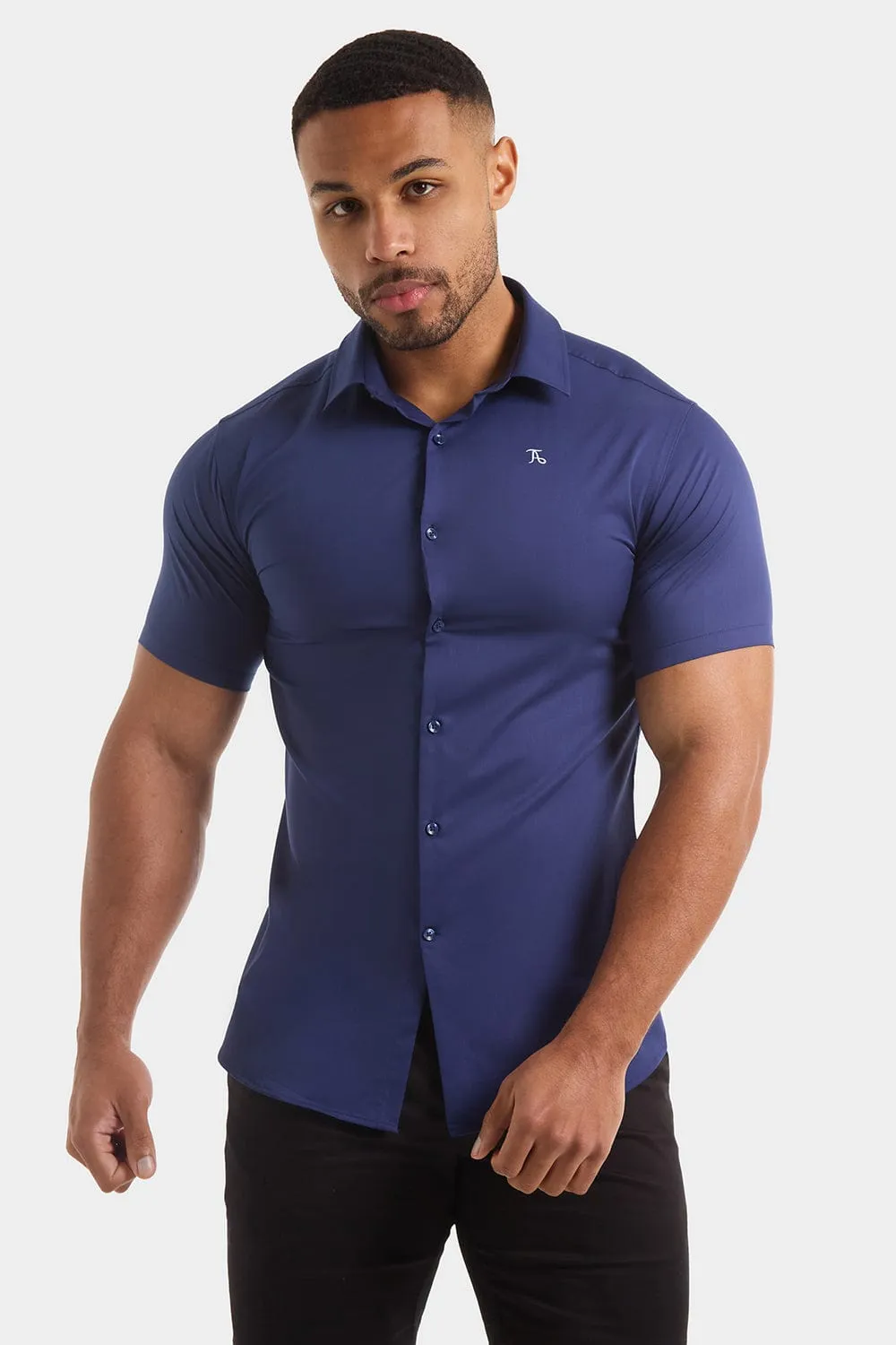 Muscle Fit Short Sleeve Bamboo Shirt in Navy