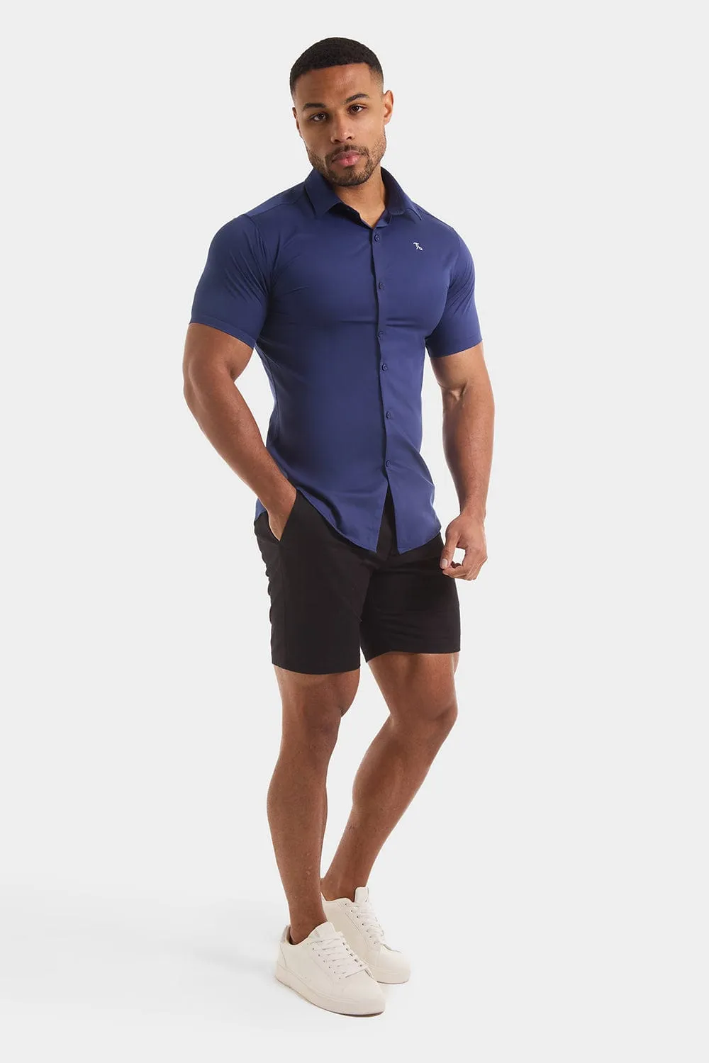 Muscle Fit Short Sleeve Bamboo Shirt in Navy