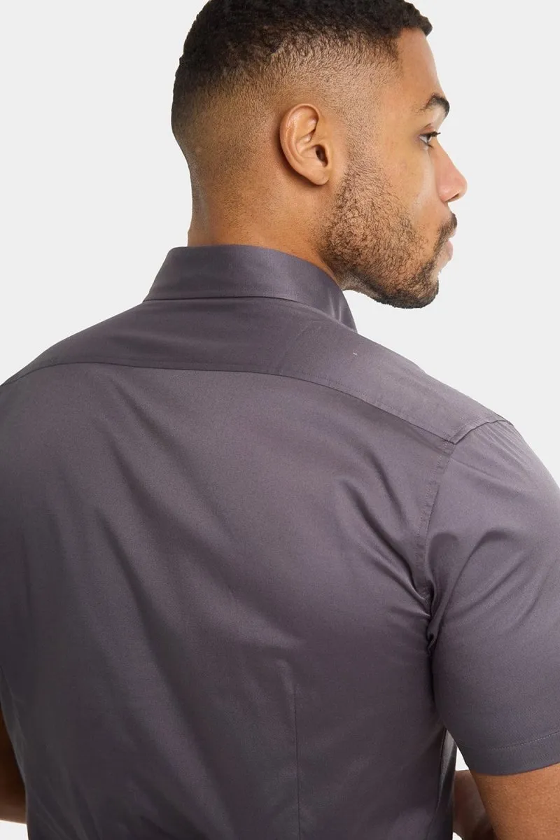 Muscle Fit Short Sleeve Signature Shirt in Grey