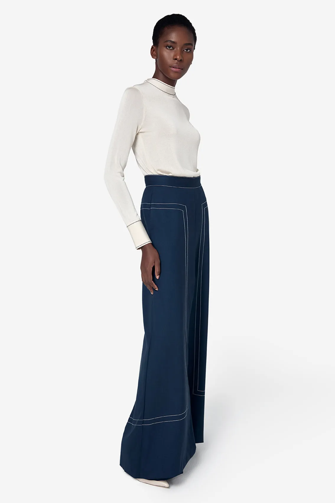 NAVY WHITE STITCHING TROUSERS