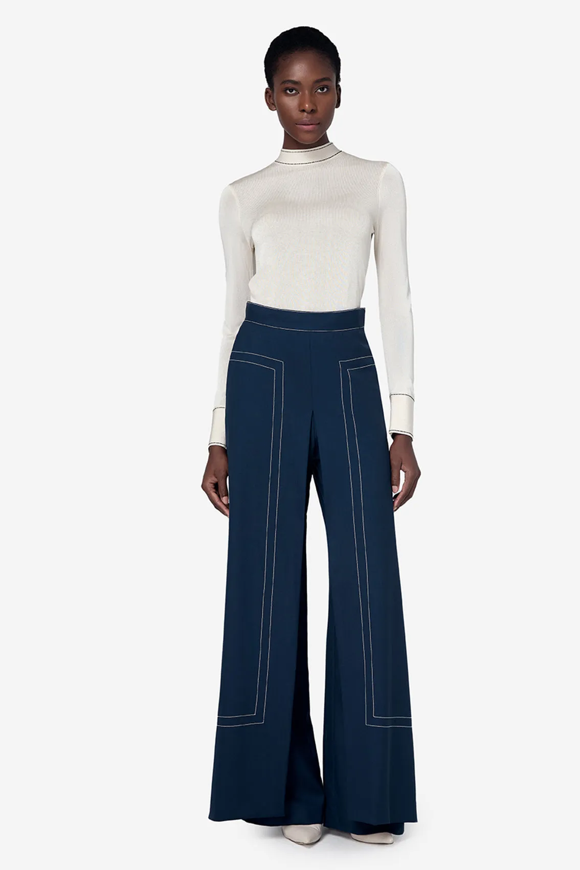 NAVY WHITE STITCHING TROUSERS