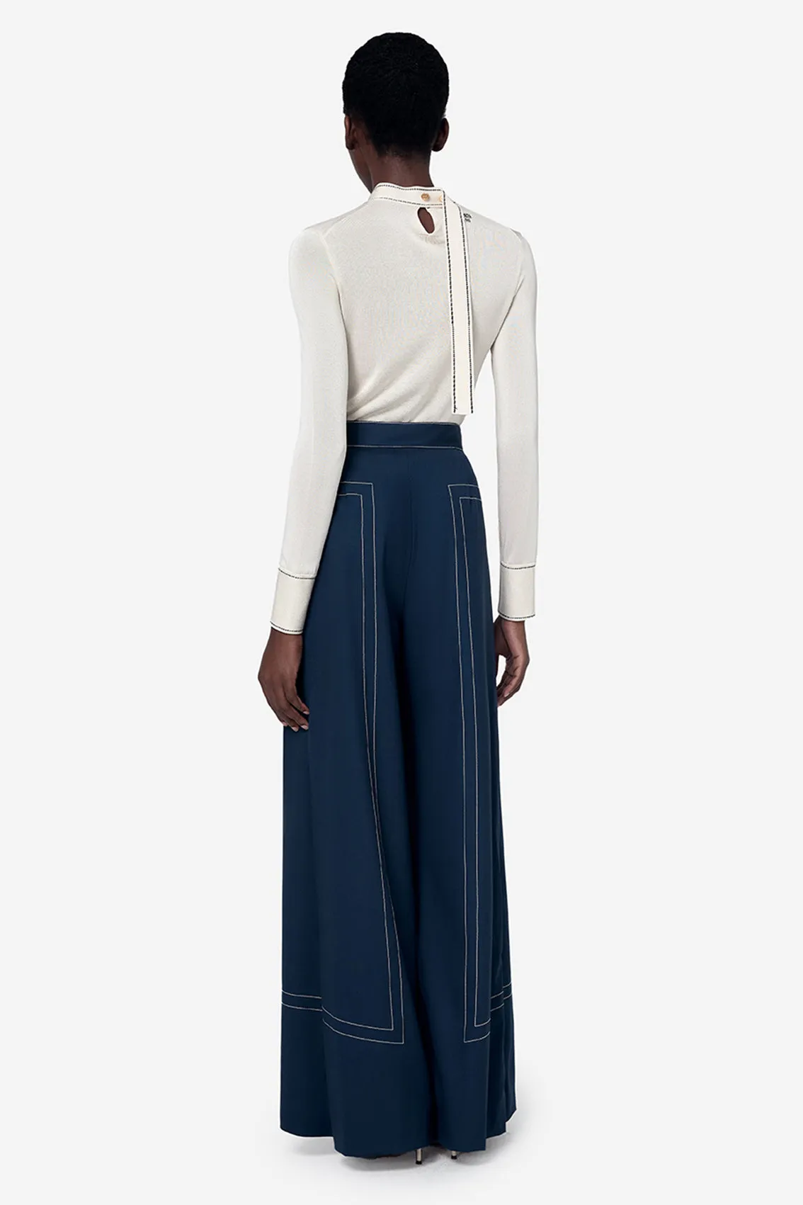 NAVY WHITE STITCHING TROUSERS