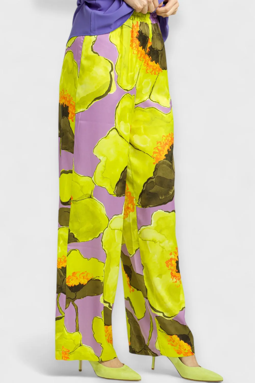 Orchid Floral Satin Palazzo Pants