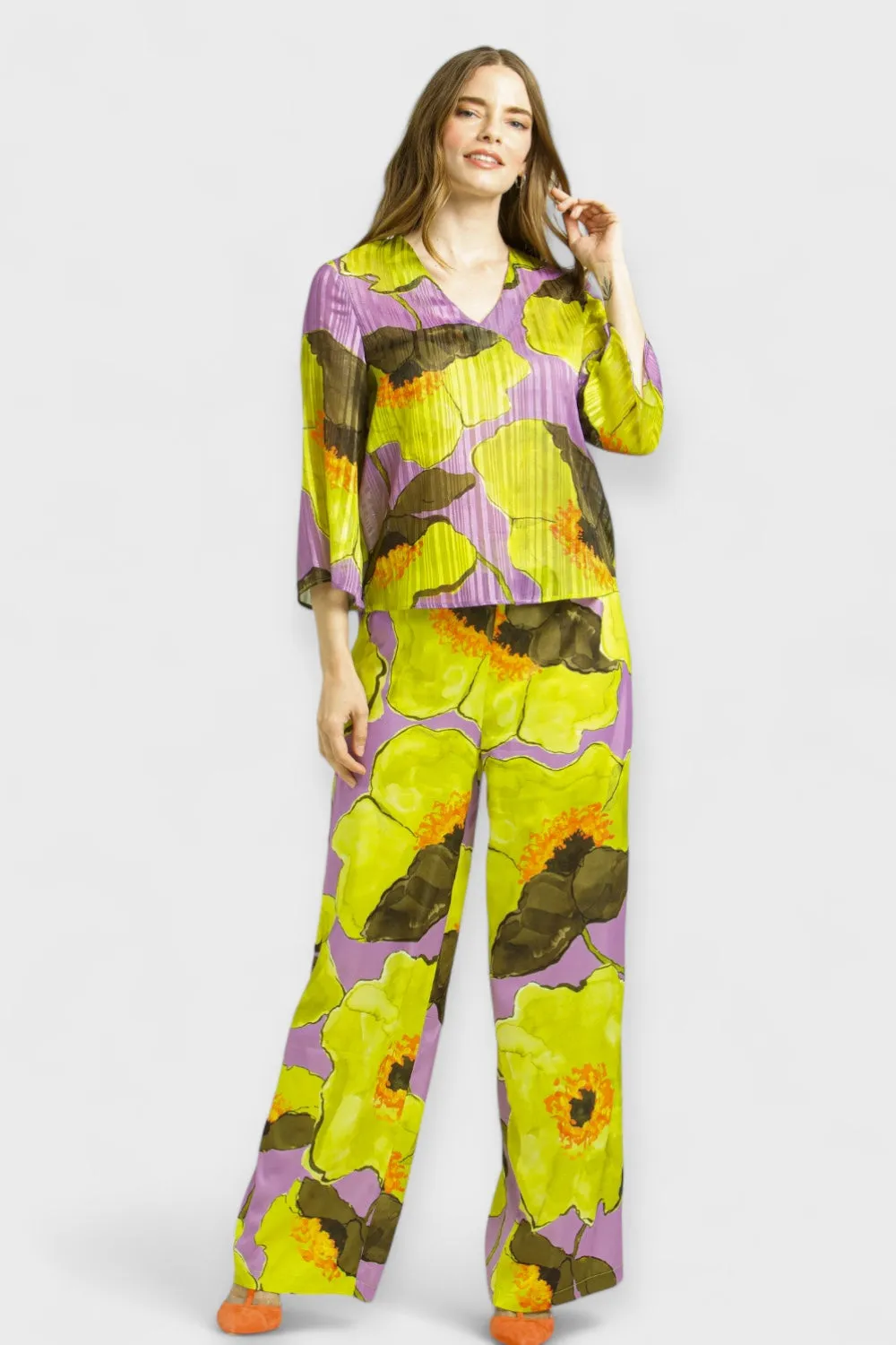 Orchid Floral Satin Palazzo Pants