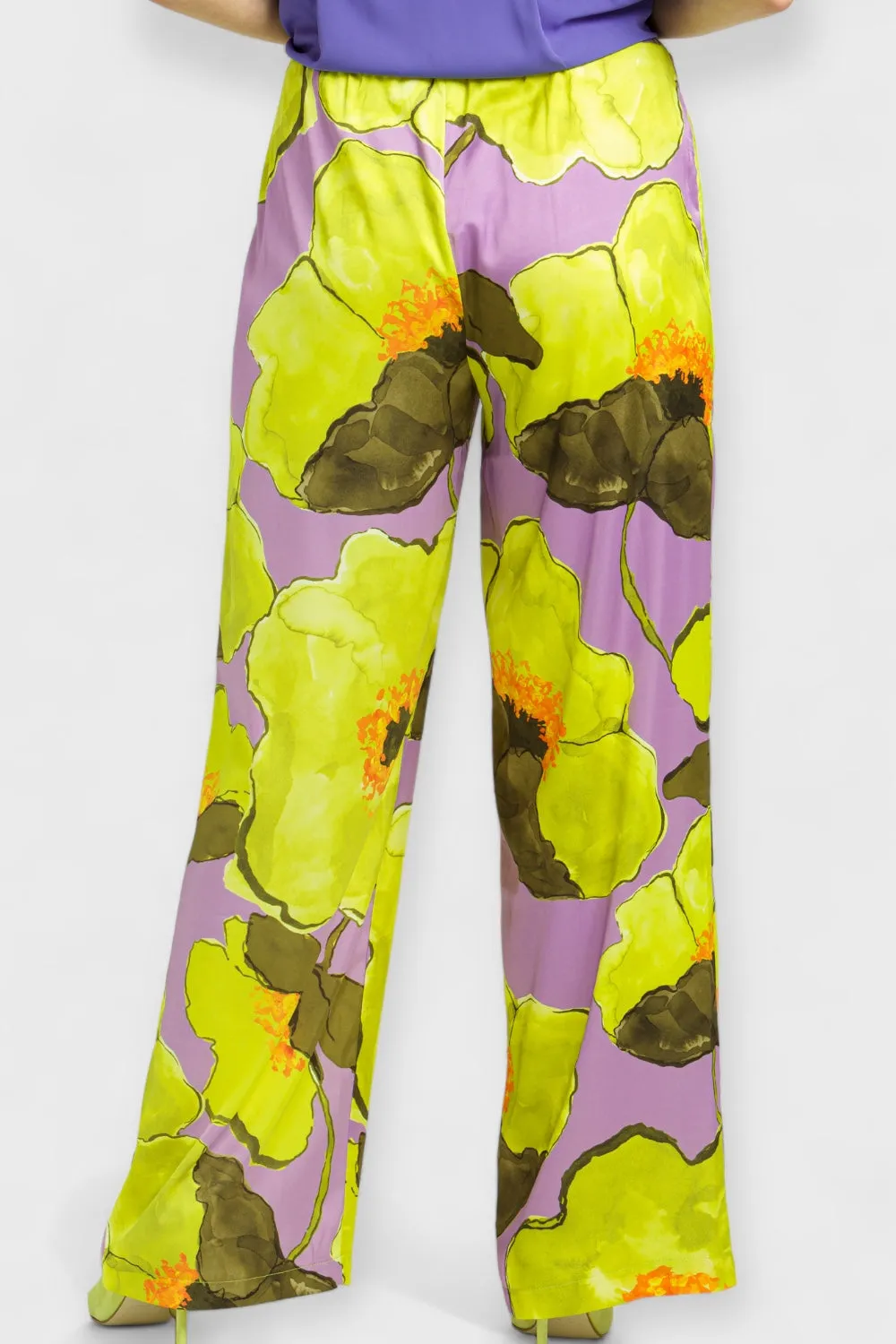 Orchid Floral Satin Palazzo Pants