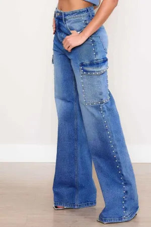 Pearl High-Rise Wide Leg Cargo Jean Pants