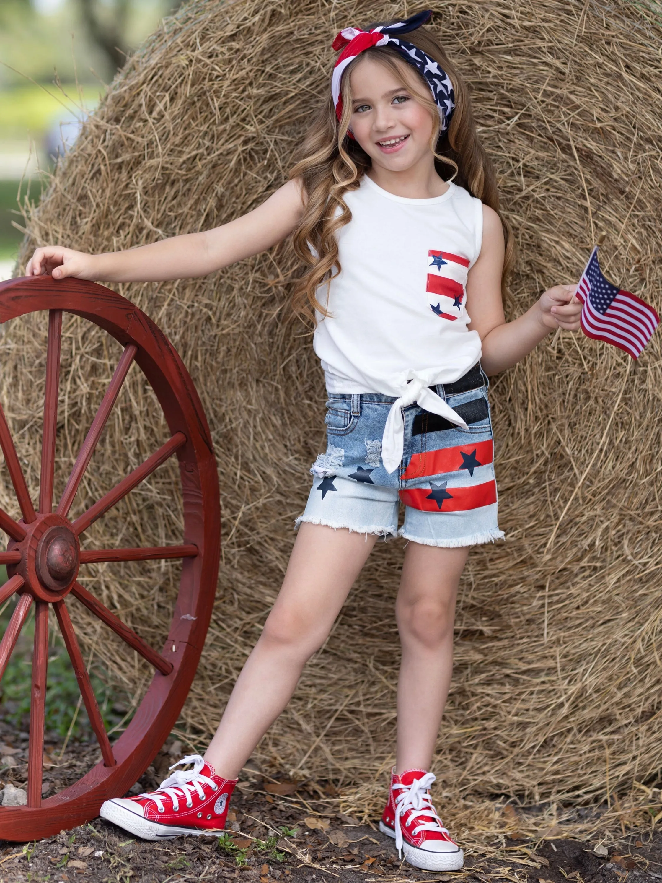 Pockets Full of Freedom Top and Denim Shorts Set
