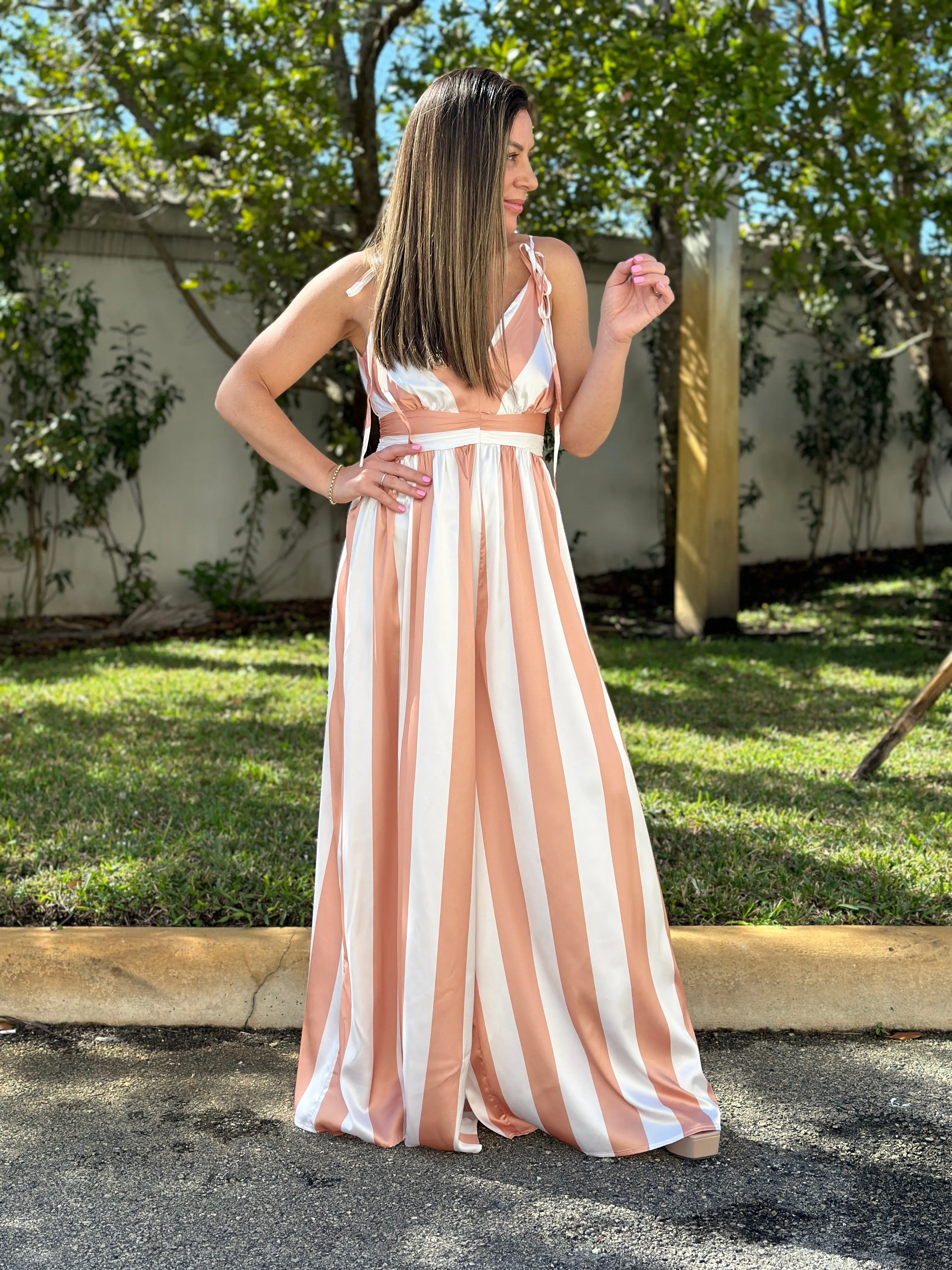 "Ella" Satin Striped Wide Leg Jumpsuit