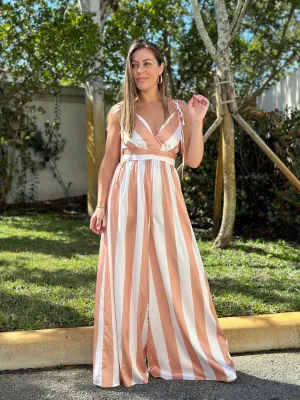 "Ella" Satin Striped Wide Leg Jumpsuit