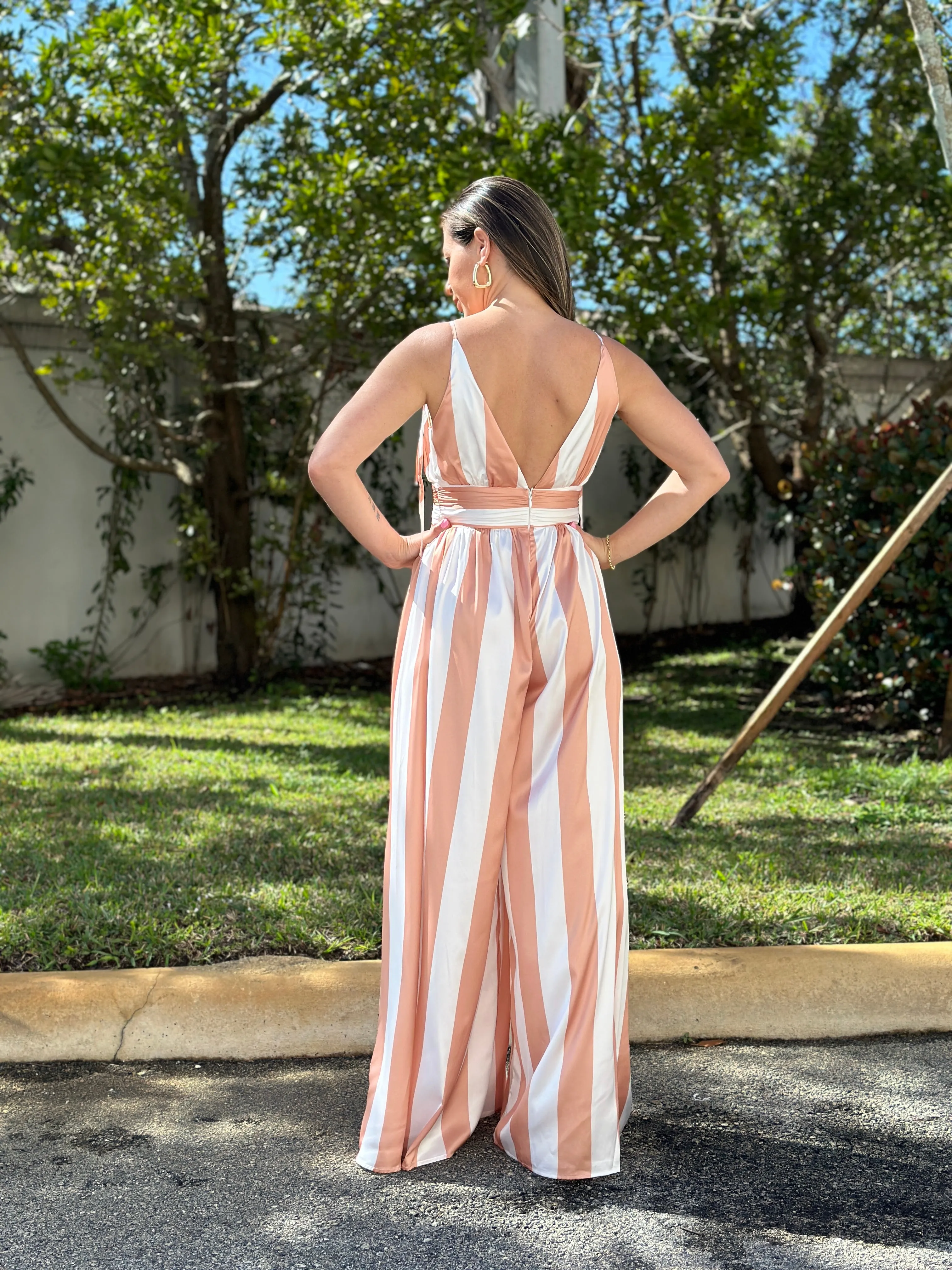 "Ella" Satin Striped Wide Leg Jumpsuit