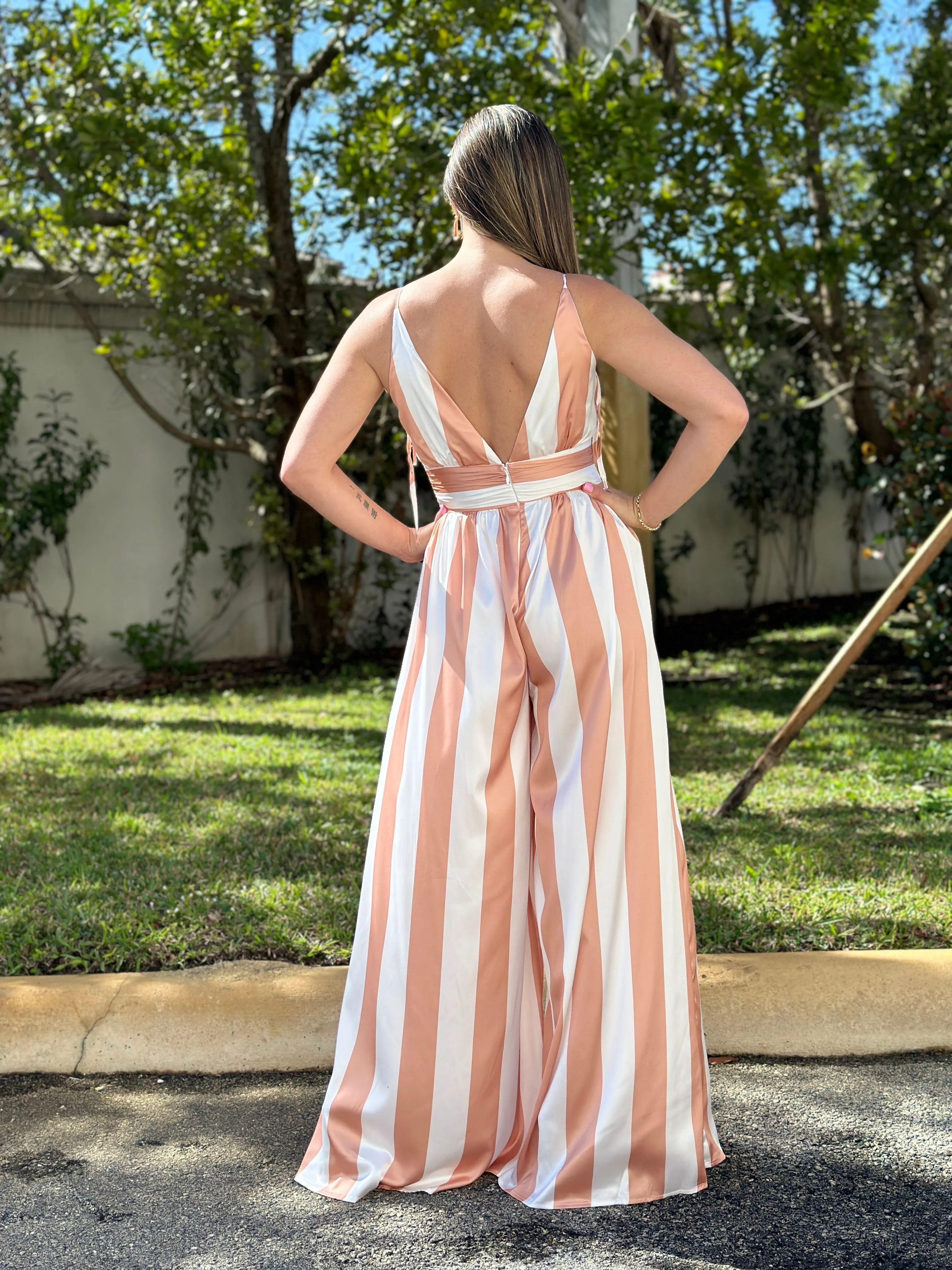 "Ella" Satin Striped Wide Leg Jumpsuit