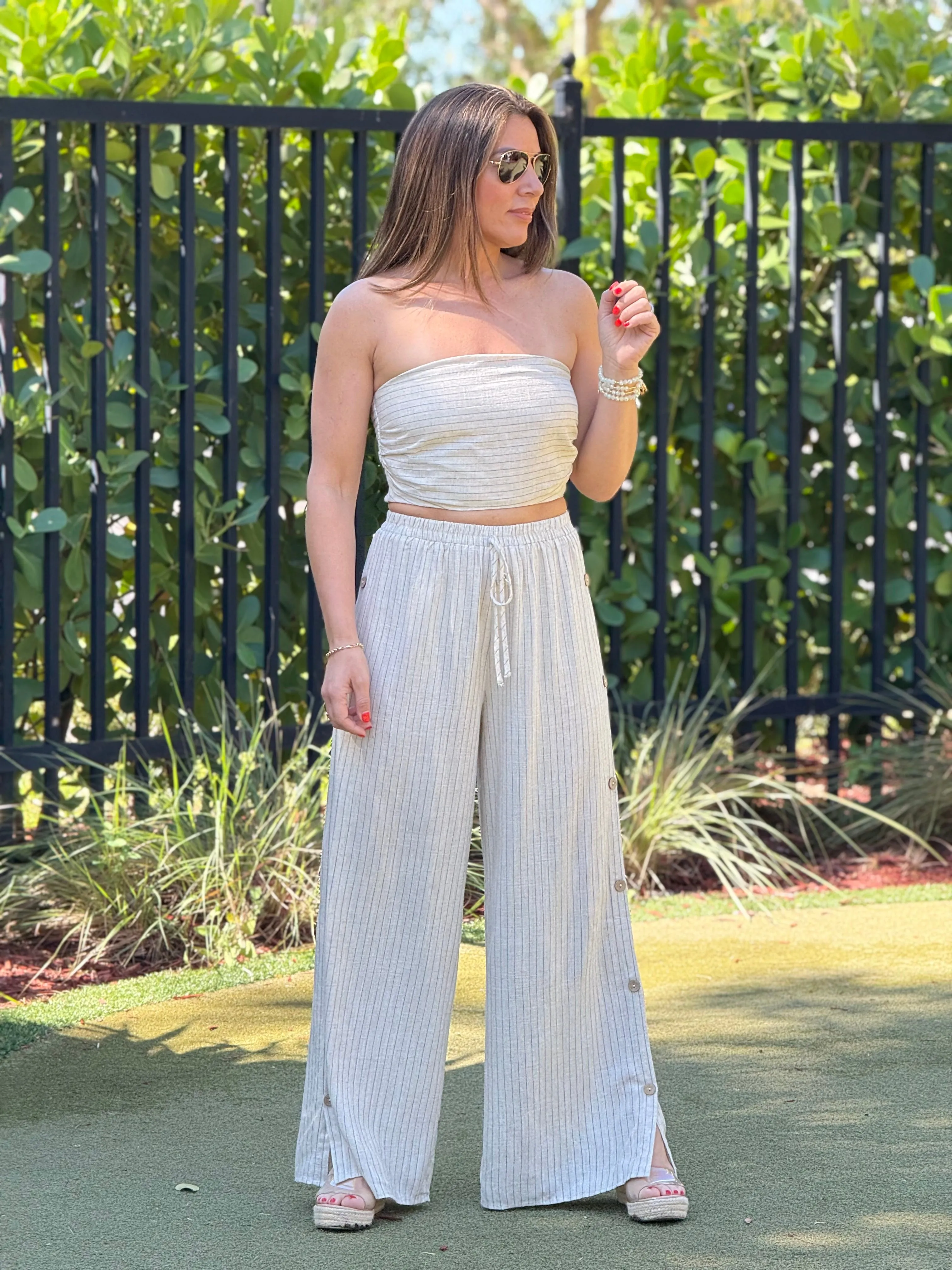 "Gabrielle" Tube Smocked Top And Matching Button Side Pants Set