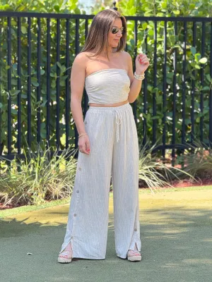 "Gabrielle" Tube Smocked Top And Matching Button Side Pants Set