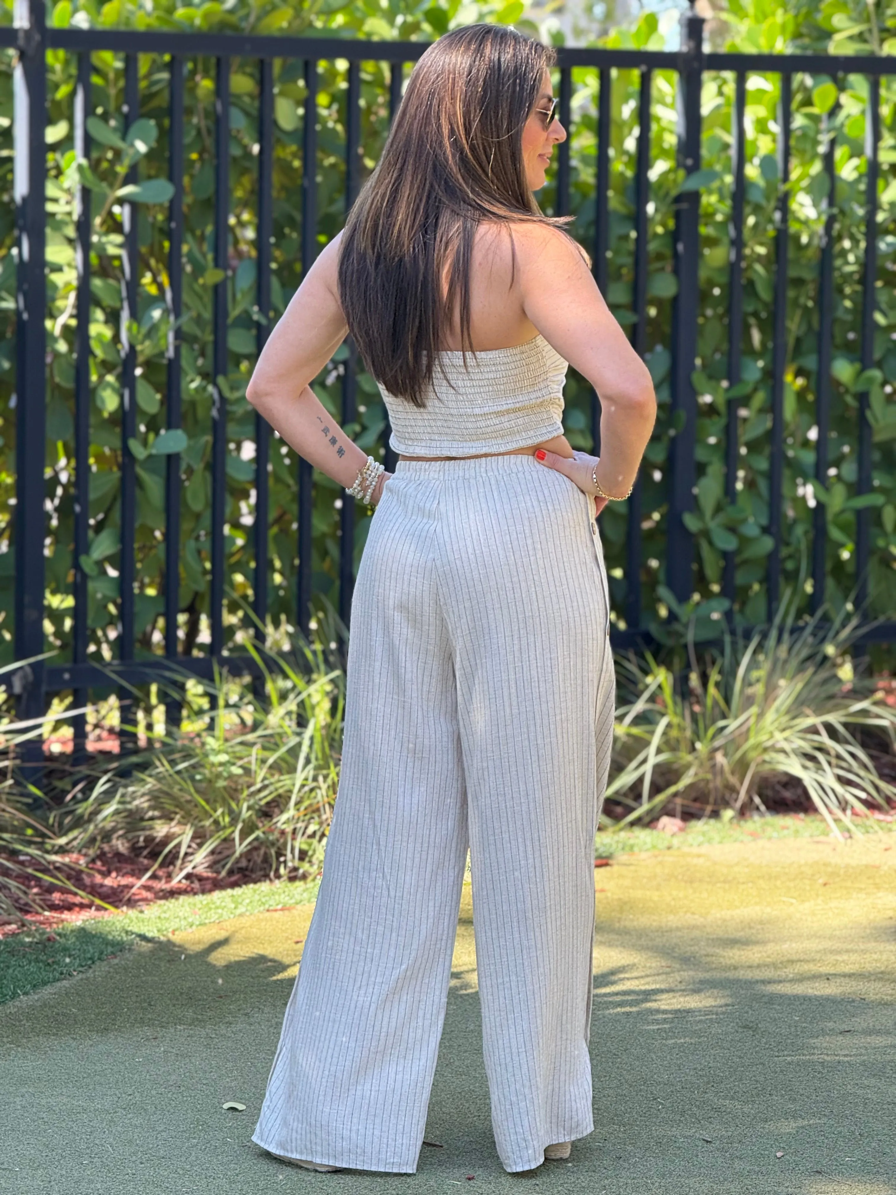 "Gabrielle" Tube Smocked Top And Matching Button Side Pants Set