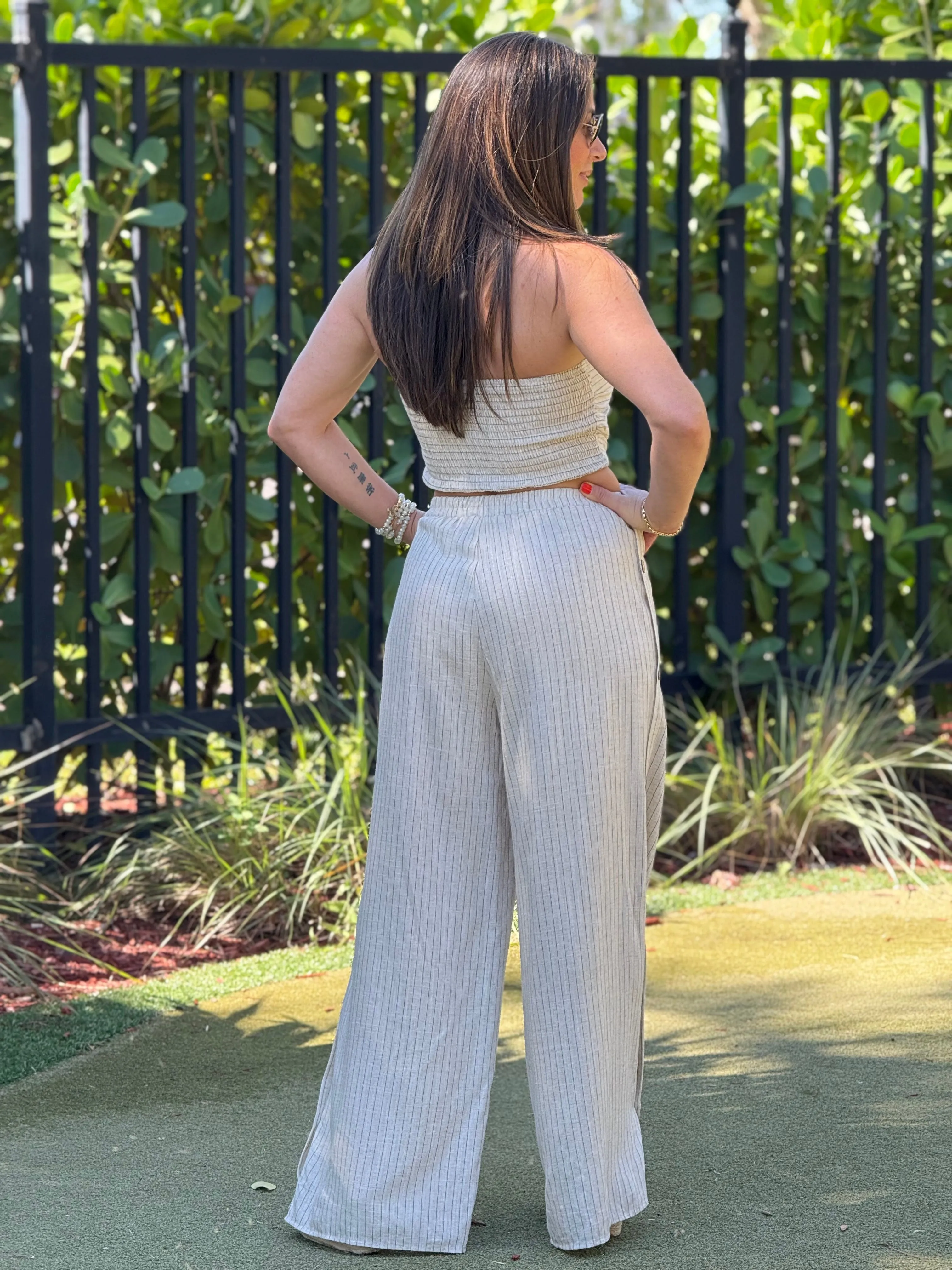 "Gabrielle" Tube Smocked Top And Matching Button Side Pants Set