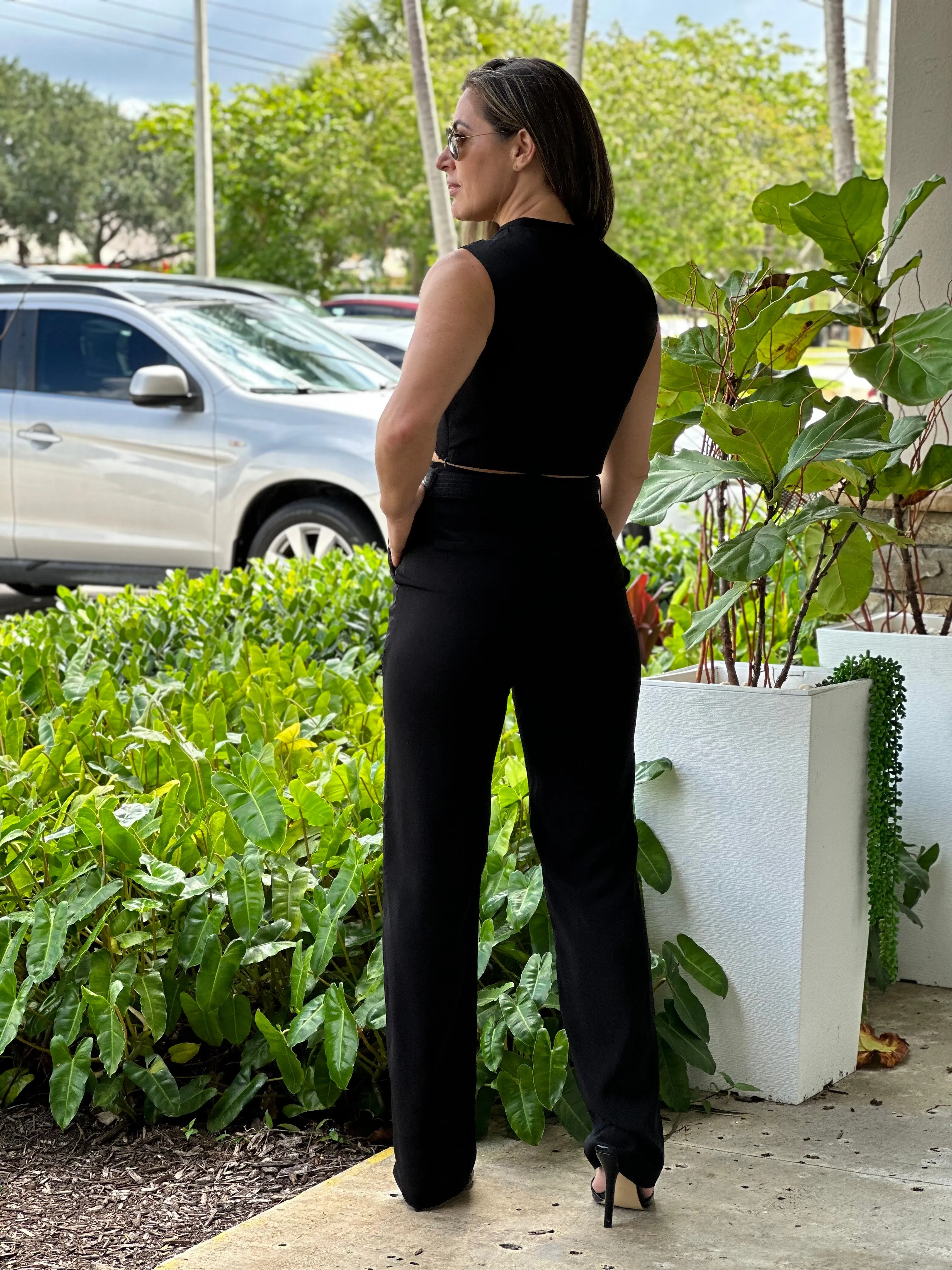 "Luna" Woven Twisted Crop Top And High Waisted Pants Set