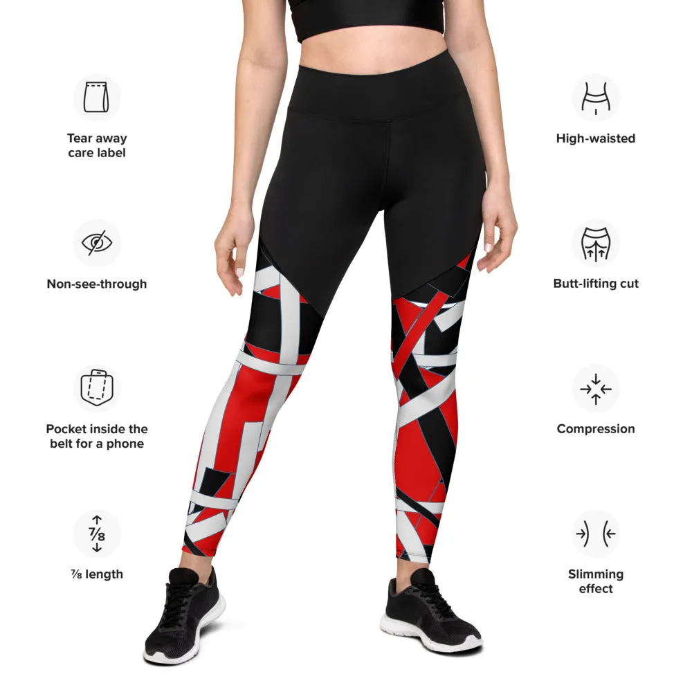 Red Geometric Sports Leggings