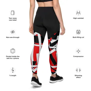Red Geometric Sports Leggings
