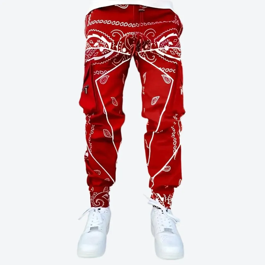 Reflective Bandana Print Cargo Jogger Pants