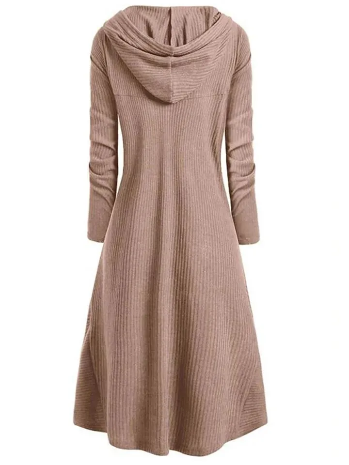 Relaxed Fit Drawstring Hooded Stretchy High Low Pullover Cloak Dress