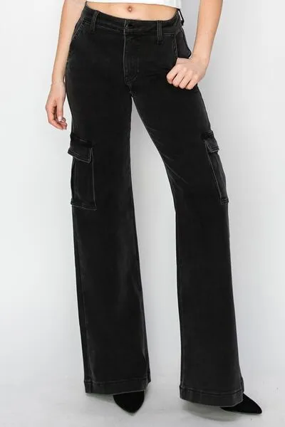 Risen Full Size High Rise Wide Leg Cargo Jeans ONLINE EXCLUSIVE