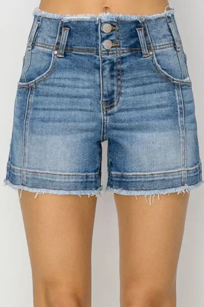 RISEN High Rise Seam Detailed Raw Edge Denim Shorts ONLINE EXCLUSIVE