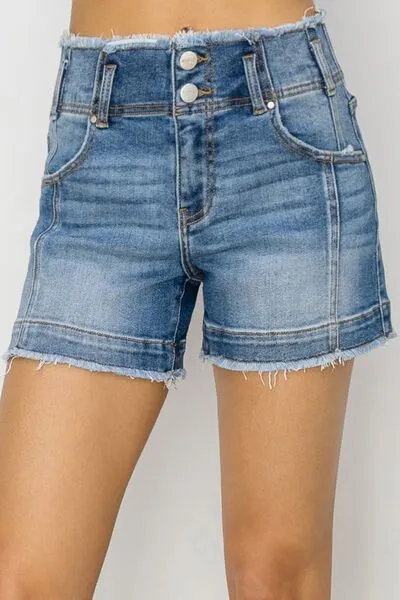RISEN High Rise Seam Detailed Raw Edge Denim Shorts ONLINE EXCLUSIVE