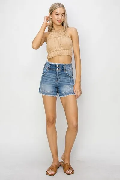 RISEN High Rise Seam Detailed Raw Edge Denim Shorts ONLINE EXCLUSIVE