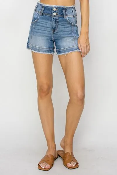 RISEN High Rise Seam Detailed Raw Edge Denim Shorts ONLINE EXCLUSIVE