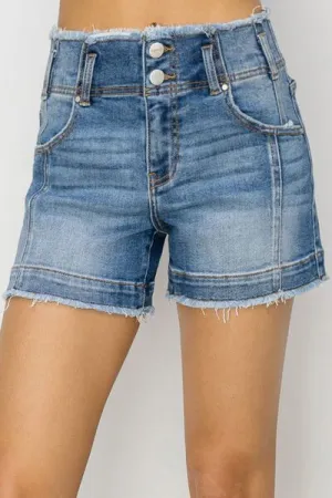RISEN High Rise Seam Detailed Raw Edge Denim Shorts ONLINE EXCLUSIVE