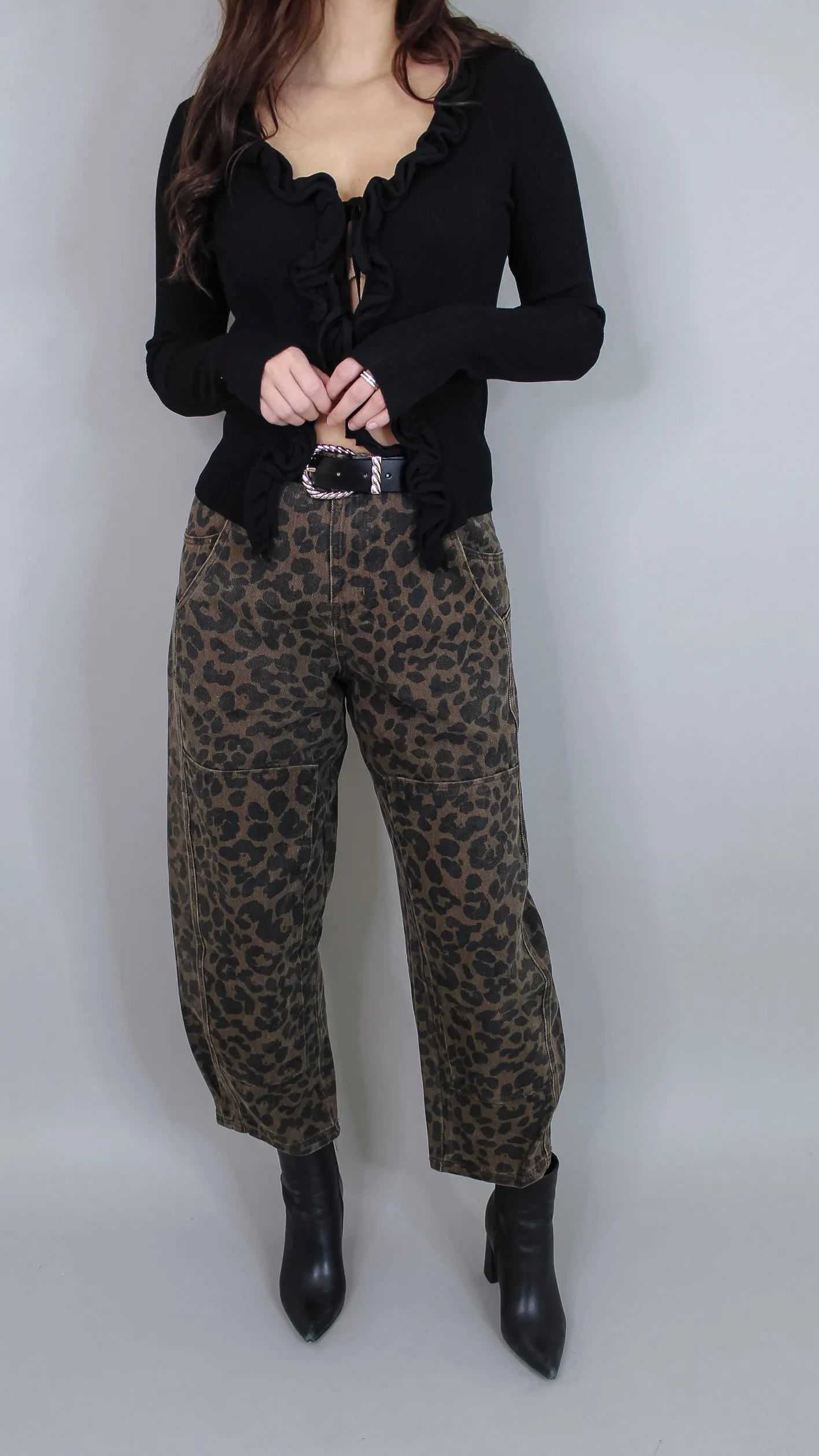 Road Trip Leopard Barrel Jeans