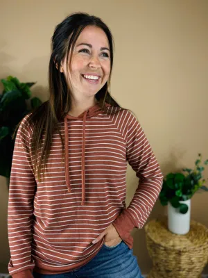 Rust Striped Hoodie Top