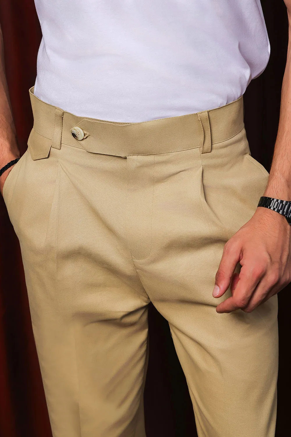 Sand Classic Cut Pleated Chino
