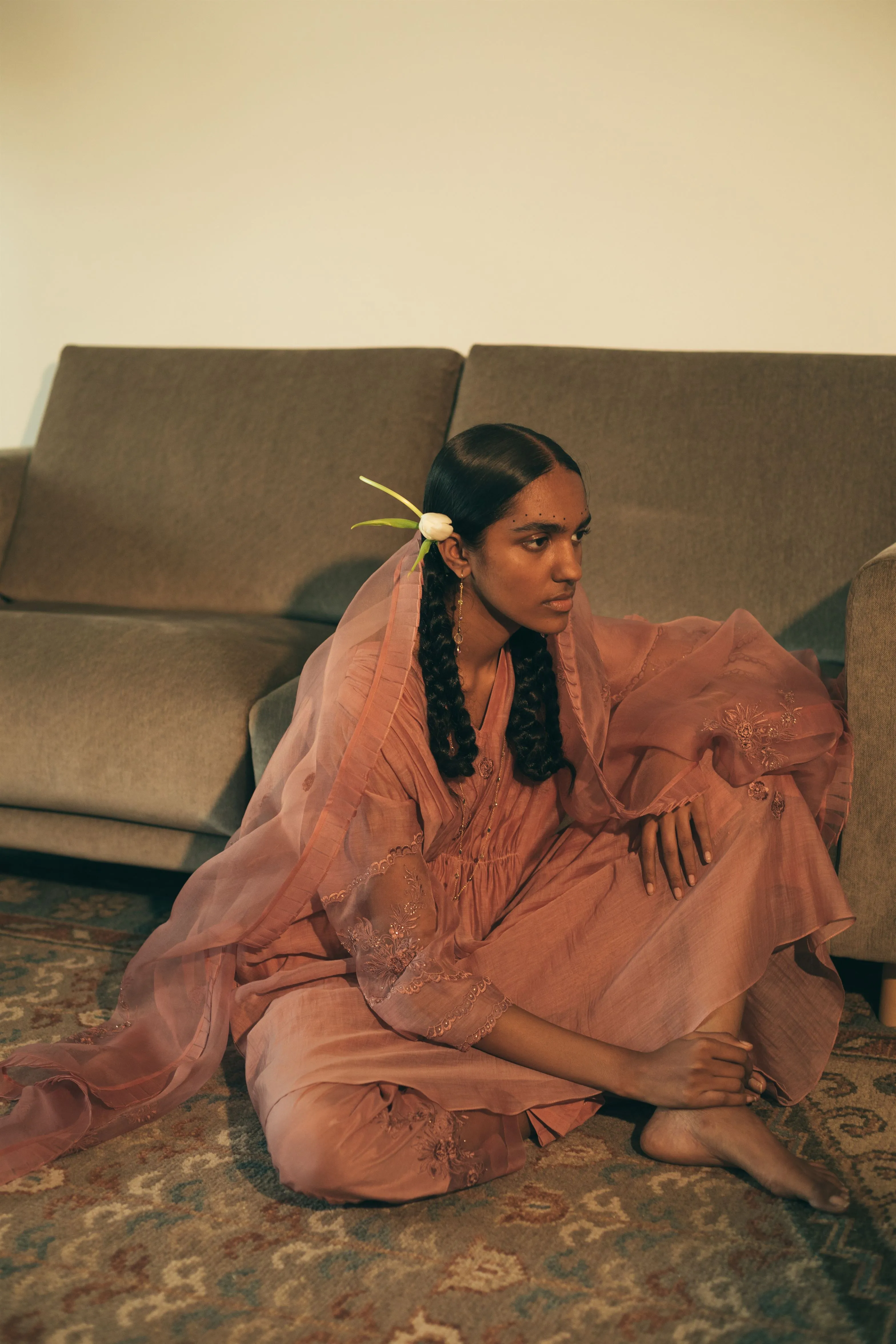 Sarang Kaur Distillery District Salmon Kaftaan Set Kurta Chanderi silk Pants Cotton silk Ektaar SK01299