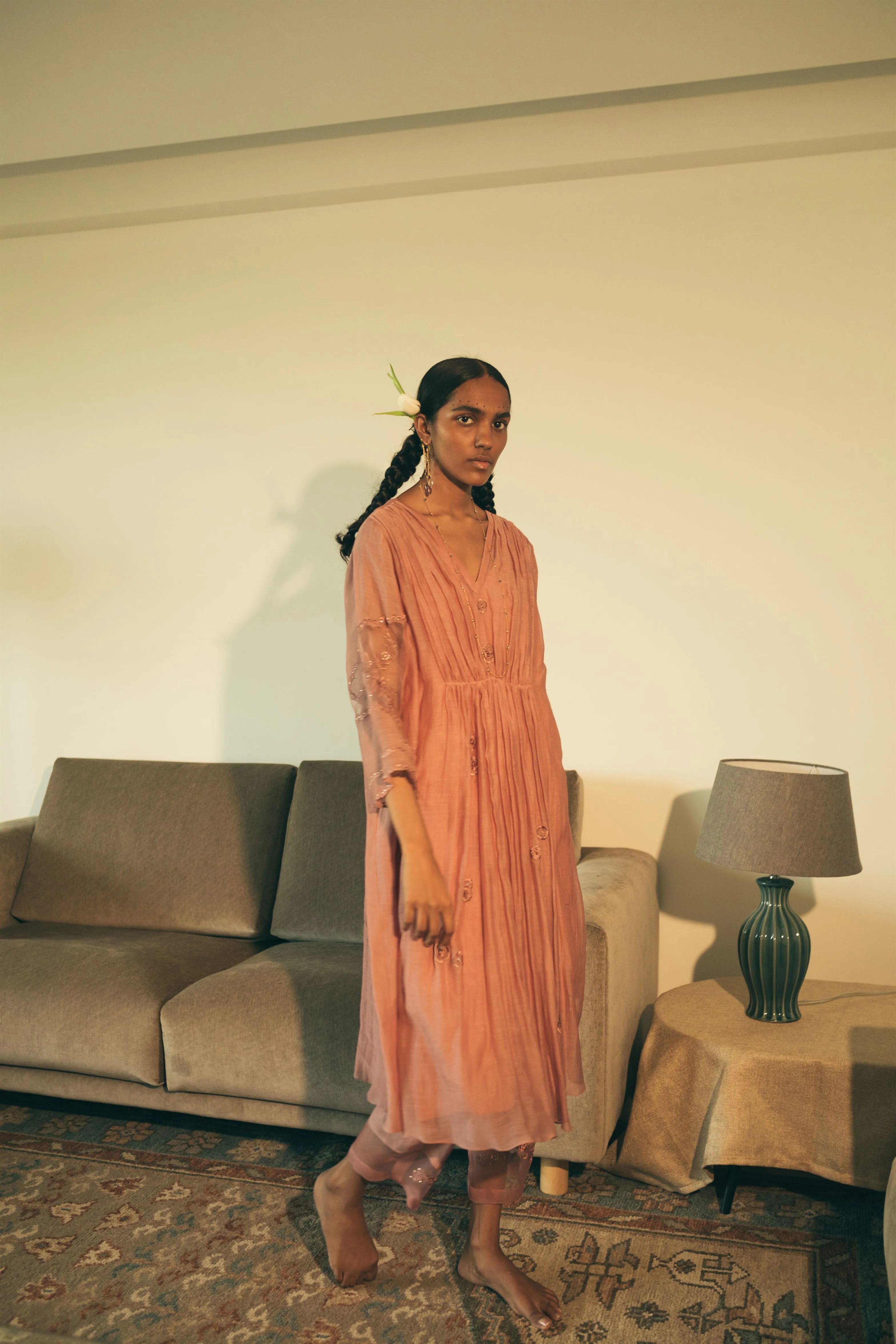 Sarang Kaur Distillery District Salmon Kaftaan Set Kurta Chanderi silk Pants Cotton silk Ektaar SK01299