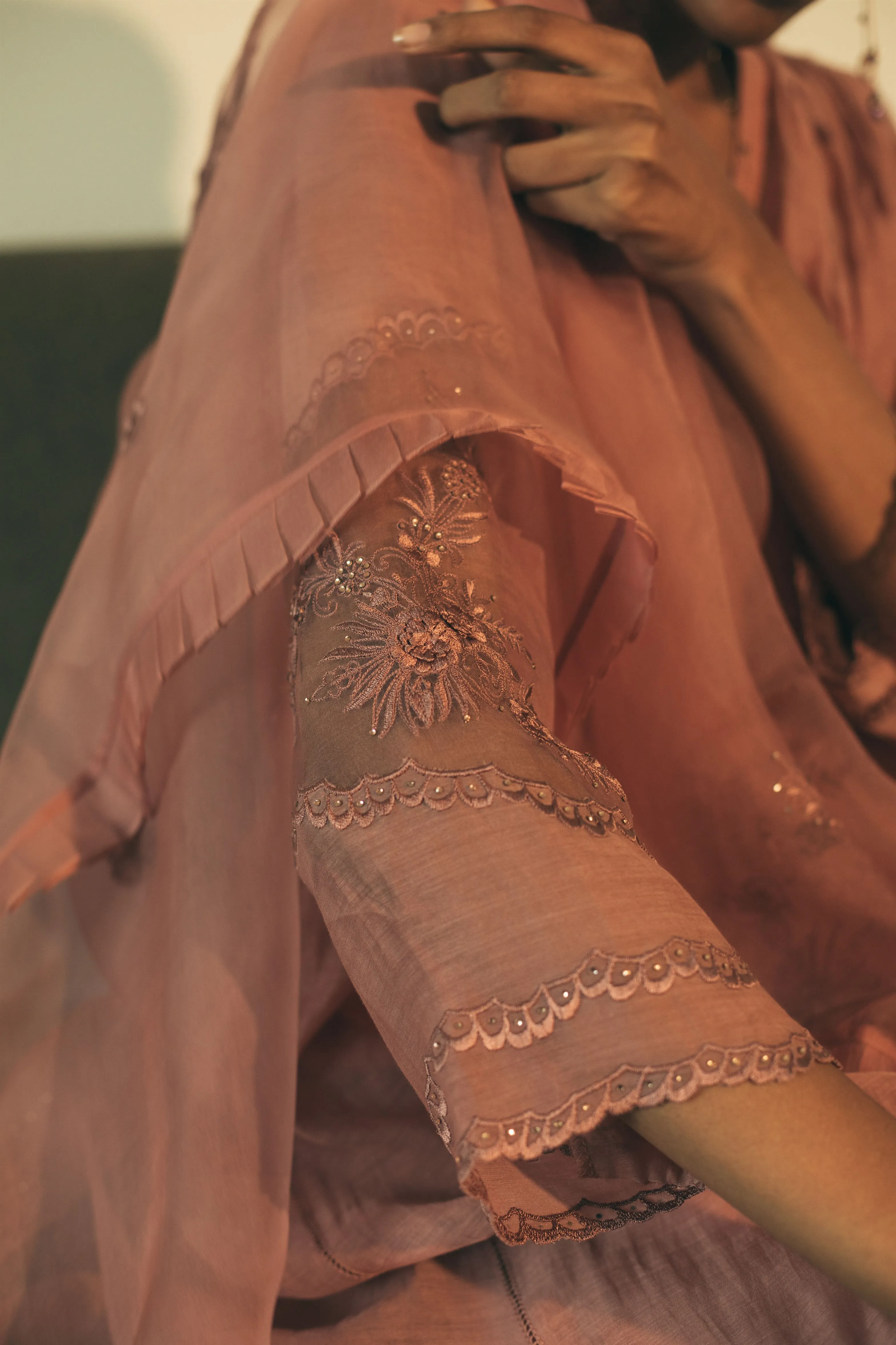 Sarang Kaur Distillery District Salmon Kaftaan Set Kurta Chanderi silk Pants Cotton silk Ektaar SK01299