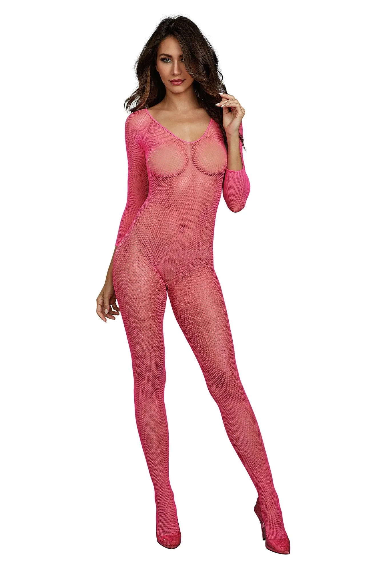 Seductive Full Body Fishnet Bodystocking with Long Sleeves