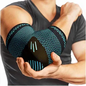 Serveuttam® Elbow Support for Gym (1 Pair) - Elbow Brace for Men Women Workout | Elbow Compression Sleeves with Straps for Tendonitis Pain Relief, Tennis, Volleyball, Cricket - Elbow Band (Blue, M)