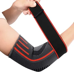 Serveuttam® Elbow Support for Gym with Strap - Elbow Brace for Men Women Workout | Elbow Compression Sleeves with Straps for Tendonitis Pain Relief, Tennis, Volleyball, Cricket - Elbow Band (Red, M)