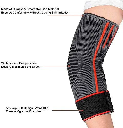 Serveuttam® Elbow Support for Gym with Strap - Elbow Brace for Men Women Workout | Elbow Compression Sleeves with Straps for Tendonitis Pain Relief, Tennis, Volleyball, Cricket - Elbow Band (Red, M)