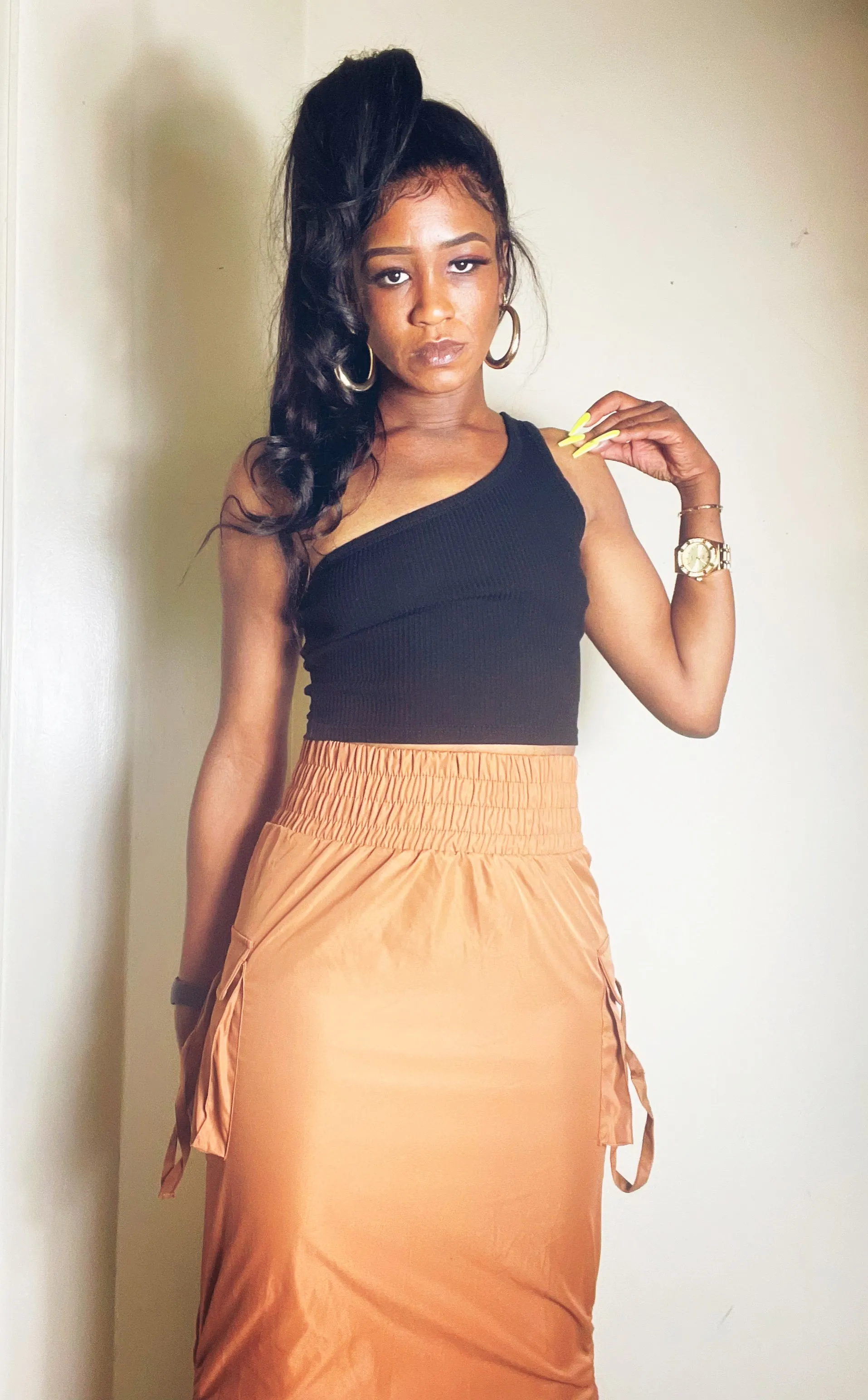 Set Them High Maxi Windbreaker Skirt - Camel