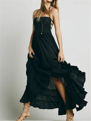 Sexy Backless Sleeveless Solid Color Long Beach Dress