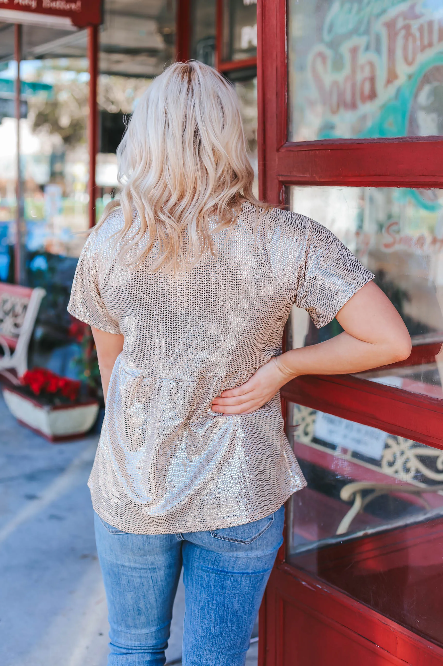 So Gorgeous Sequin Top - Champagne