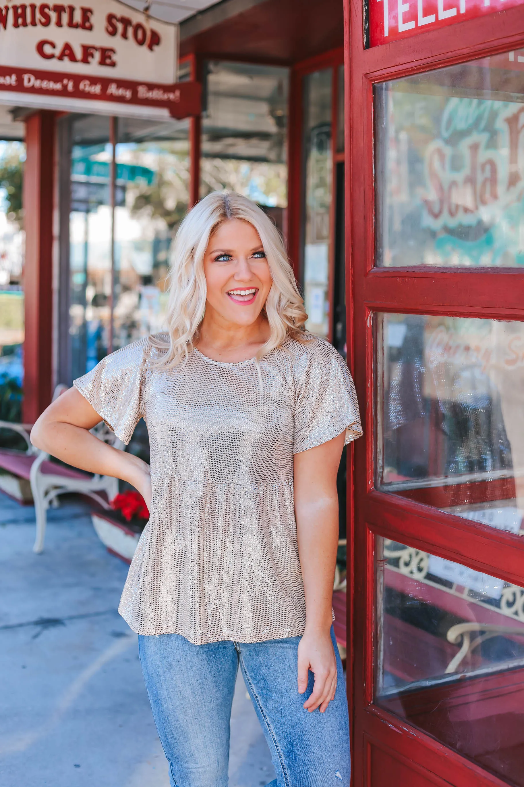 So Gorgeous Sequin Top - Champagne
