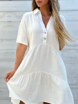 Solid Color Lapel Beach Tiered Dresses for Ladies