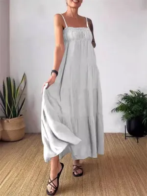 Solid Color Tiered Pleated Spaghetti Strap Dress for Ladies
